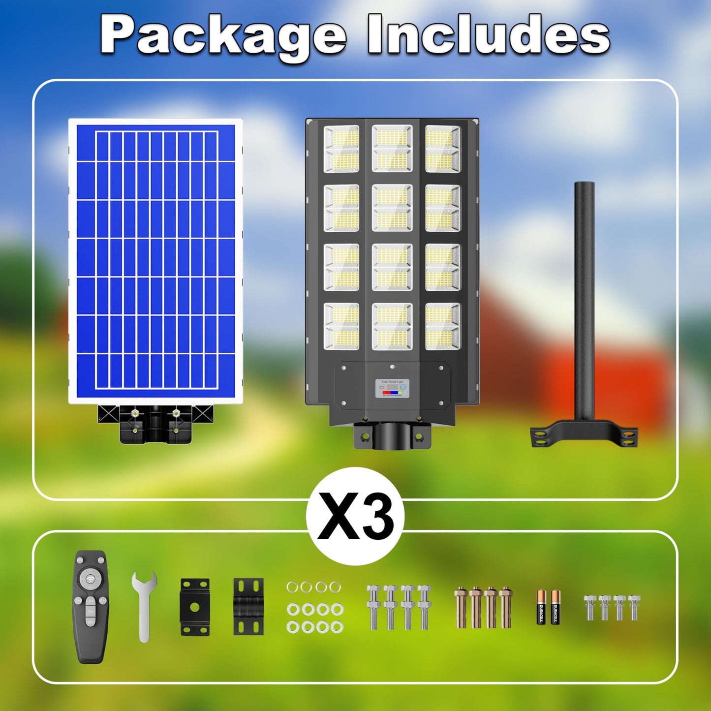 Jadisi 3-Pack 8000W Solar Street Light-240000LM IP67 Waterproof, Dusk to Dawn, Solar Street Lights Outdoor, with Motion Sensor Remote Control,Wide Angle Lamp for Parking lot Lights