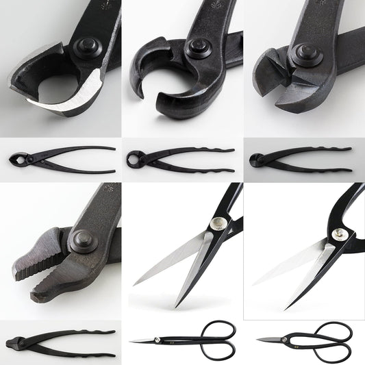 Wazakura Japanese 6PCS Bonsai Scissors and Branch Cutter Tool Kit with Roll Bag: Japanese Yasugi Steel Ashinaga and Twig Bonsai Scissors, Concave Branch Cutter, Knob Cutter, Jin Plier, Wire Cutter