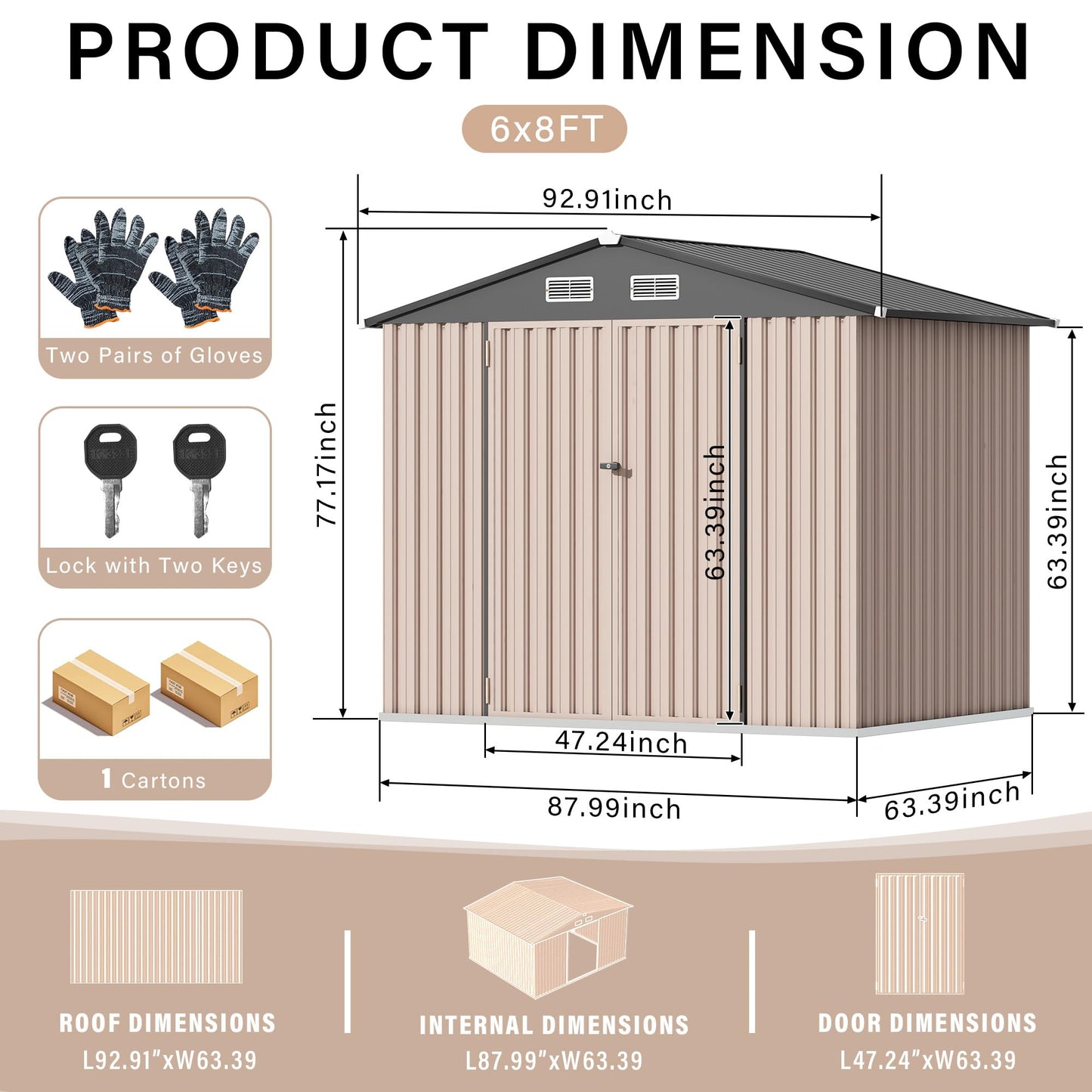 GarveeLife 6x8x6.4 FT Outdoor Storage Sheds, Metal Garden Tool Shed for Backyard, Large Metal Sheds Outdoor Storage with Lockable Doors & Air Vents for Backyard Garden Patio Lawn