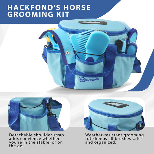 HackFond Horse Grooming Kit 9pcs Horse Brushes Equine Grooming Brushes Tack Room Supplies Set with Organizer Tote