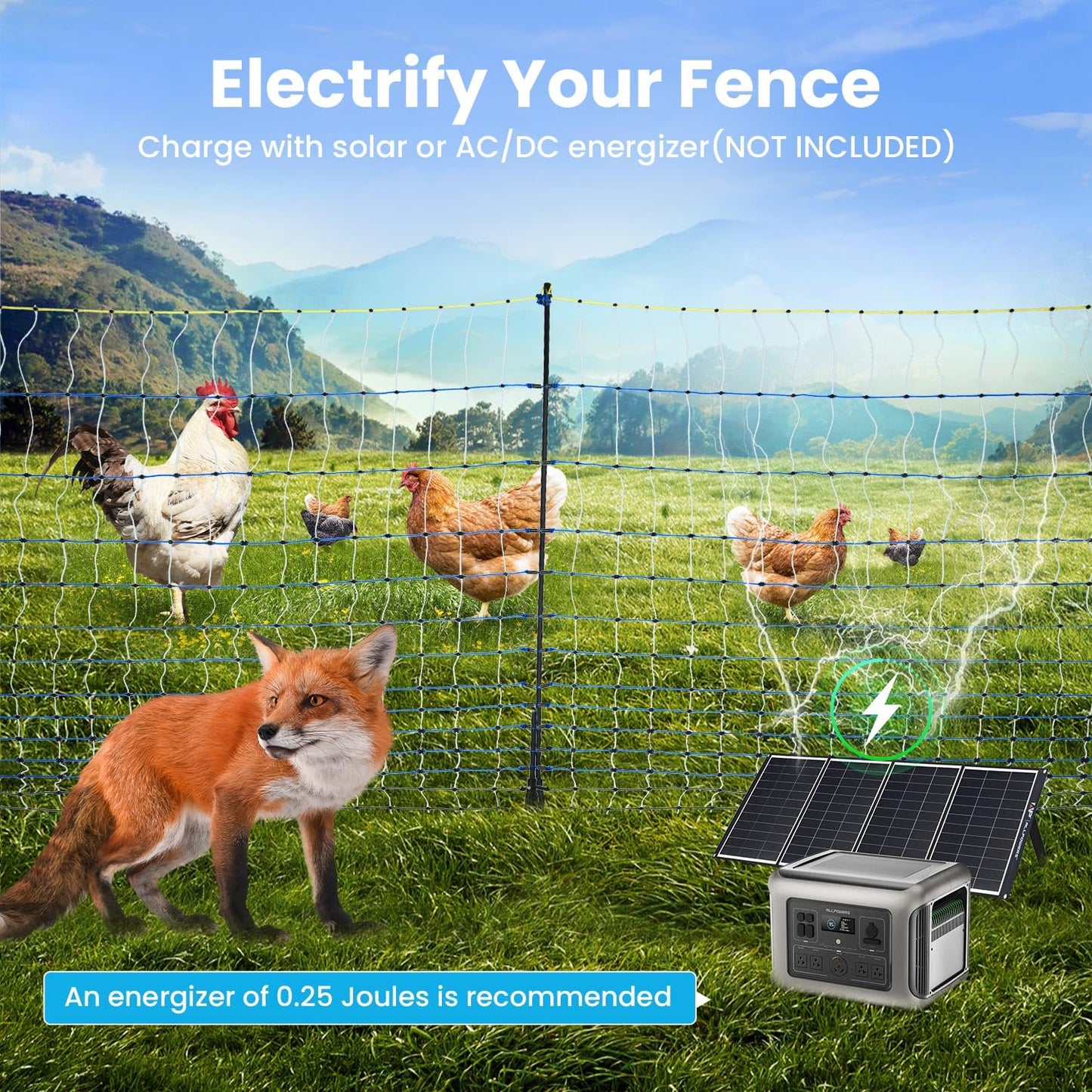 Electric Poultry Netting, 47.2" H x 164'L Electric Chicken Fence, Portable Chicken Fence with Double Spiked Fiberglass Posts for Chickens, Ducks,Turkeys, Sheep, Geese in Yard, Farms,Backyards, Garden