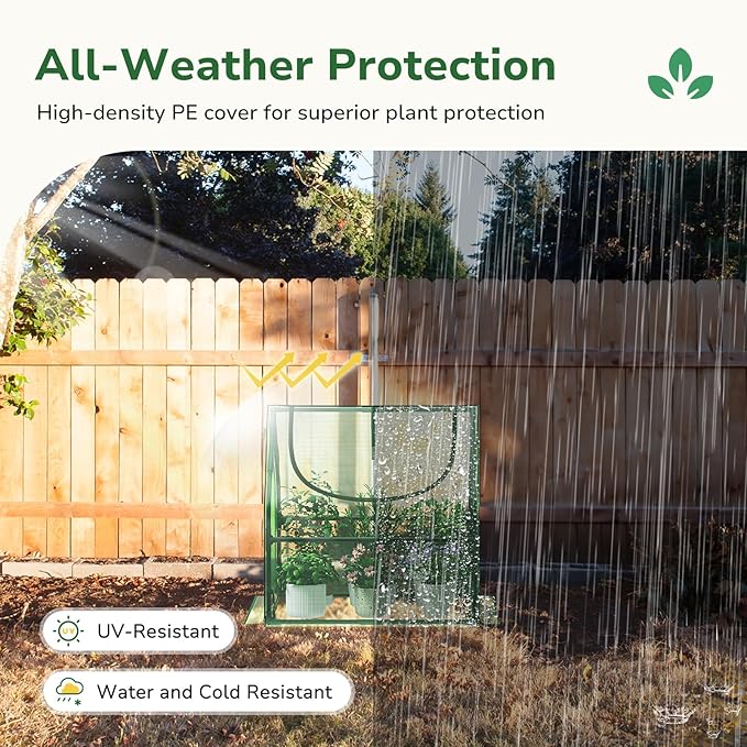 Greatbuddy Portable 3×3×3FT Mini Greenhouse, High-Density PE Plant Cover with Roll-up Zipper Window, Perfect for Indoor Outdoor Plant Growing