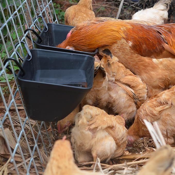 Chicken Feeder Hanging Feed Trough for Goat, Sheep, Piglet, Deer, Dog, Duck, Poultry Waterer Small Livestock Water Bucket Feeder Goat Supplies Feeder (4, Blue)