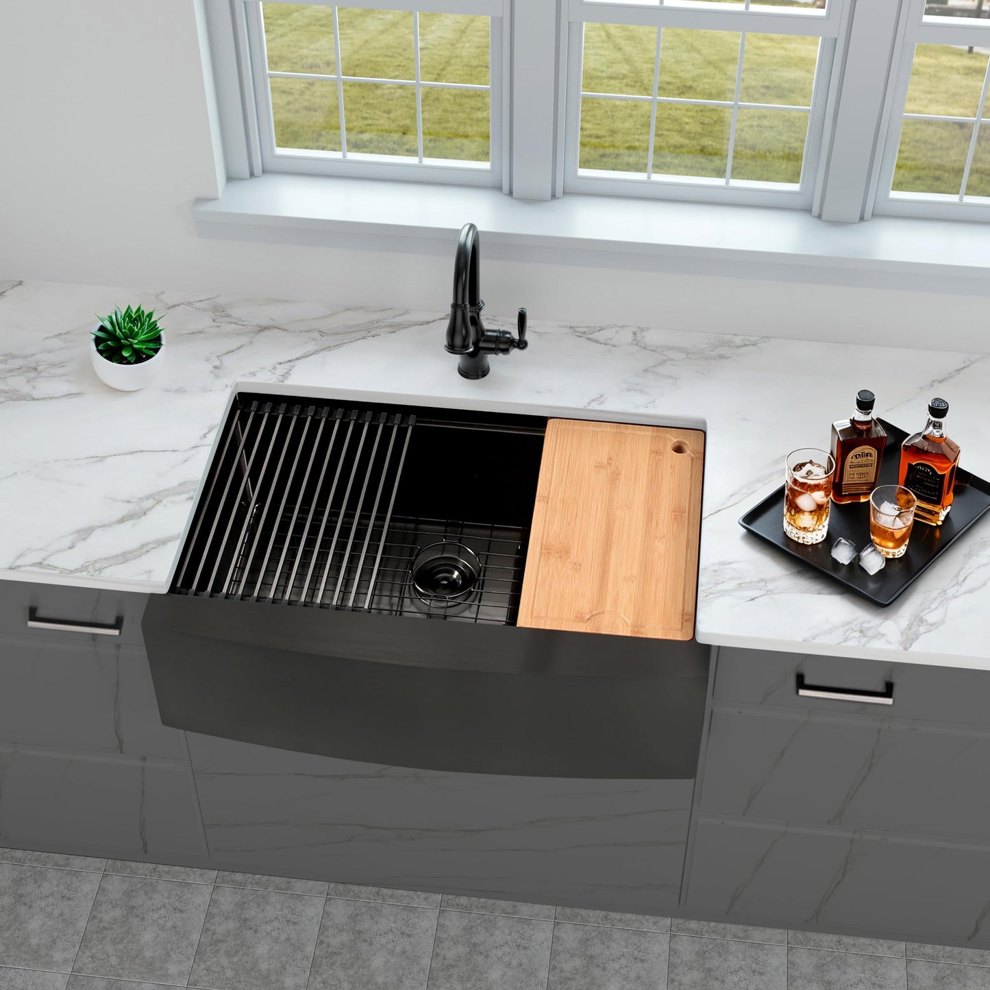 Farmhouse Sink 33 inch, Black 16 Gauge Ledge Stainless Steel Rustic Farmhouse Sinks Apron Front Undermount Farm Single Bowl Kitchen Sinks with Accessories,33"x20"x10"