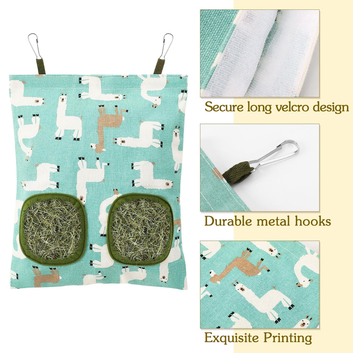 UPINS 3Pcs Hay Bag for Rabbits - 2-Hole Guinea Pig Hanging Hay Feeder for Rabbits, Chinchillas, Hamsters & Small Pets