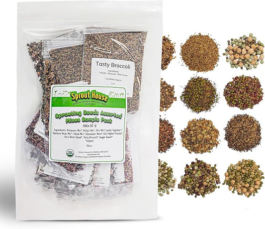 The Sprout House Assorted Mix Sprouting Seeds - Grow Fresh Sprouts & Bean Sprouts at Home, Organic, Non-GMO, Nutrient-Packed for Salads, Sandwich & Smoothies, Premium 12 Pack | 2 oz Each