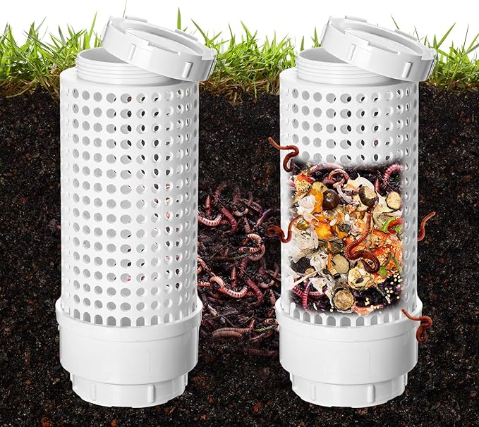 Blosssound 2 Pcs Inground Worm Composter Outdoor Farm Compost Bin Reducing Food Waste Composting Systems Sustainable Worm Composter for Raised Garden Beds at Home(11.81 x 4.33 x 4.33 Inch)