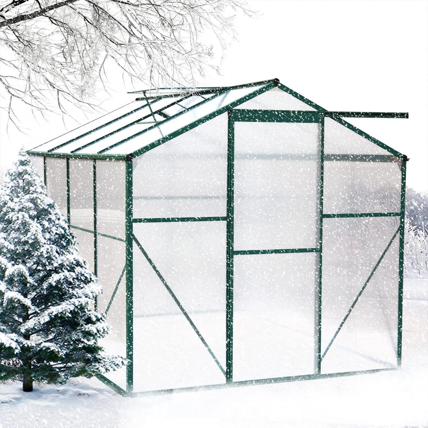 Acosure 8x6 FT Greenhouses for Outdoors, Outside Heavy Duty Walk in Green House for Garden Plants, UV Protection Adjustable Roof Vent, Thermostatic Waterproof and Insect Resistant, Green