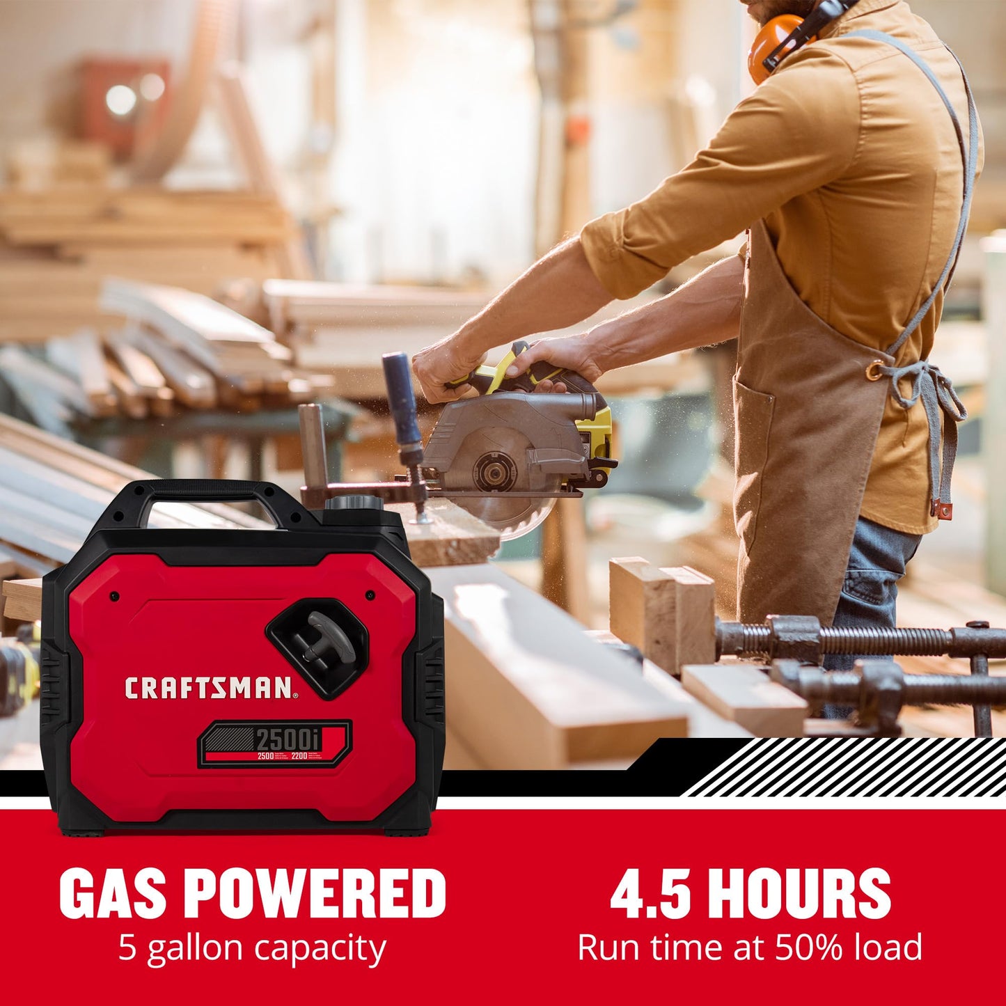 Craftsman C0010250 2,500-Watt Gas Portable Generator - Reliable Power for Outdoor Activities - Quiet Operation - Lightweight and Compact Design - Powered by Generac - 50 State/CARB Compliant