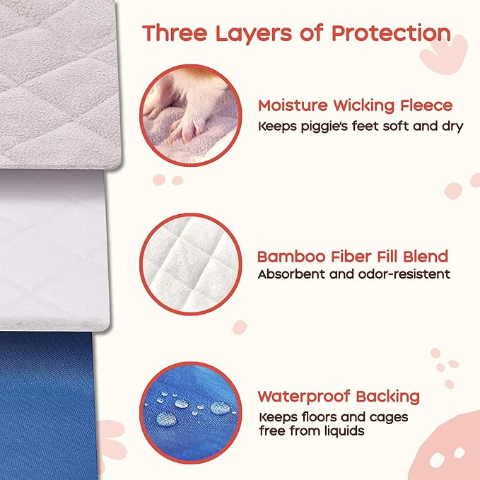 GuineaDad Premium Liner – Fleece Guinea Pig Cage Liner – Ultra-Plush Reusable Fleece Bedding with Waterproof Bottom – Extra Absorbent Liner for 2x3 C&C Cage (Peach Pie)