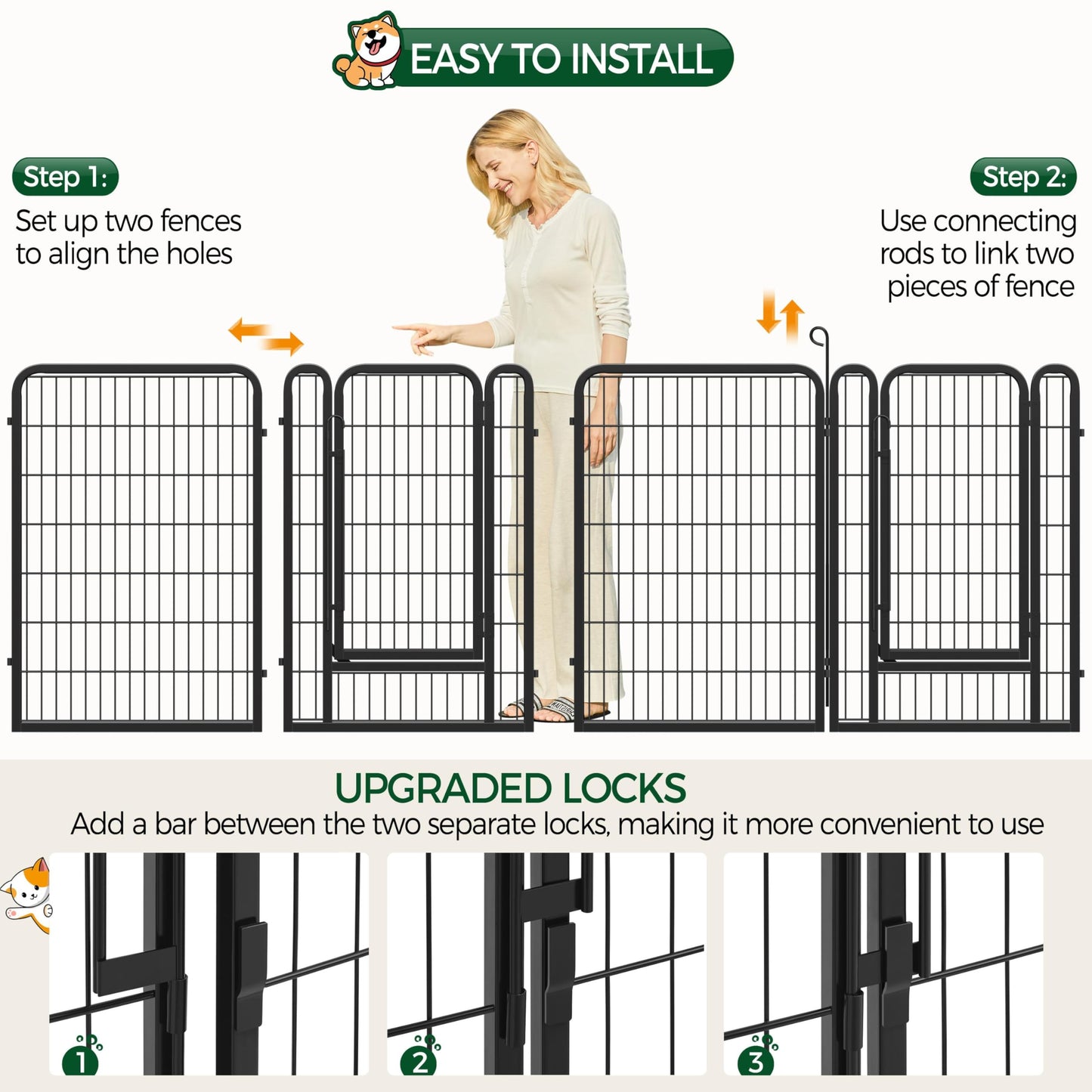 Yaheetech Dog Playpen Outdoor, 40 inch 8 Panels Dog Pen Indoor Heavy Duty Puppy Exercise Pen Metal Pet Fence for RV Camping/Yard/Garden