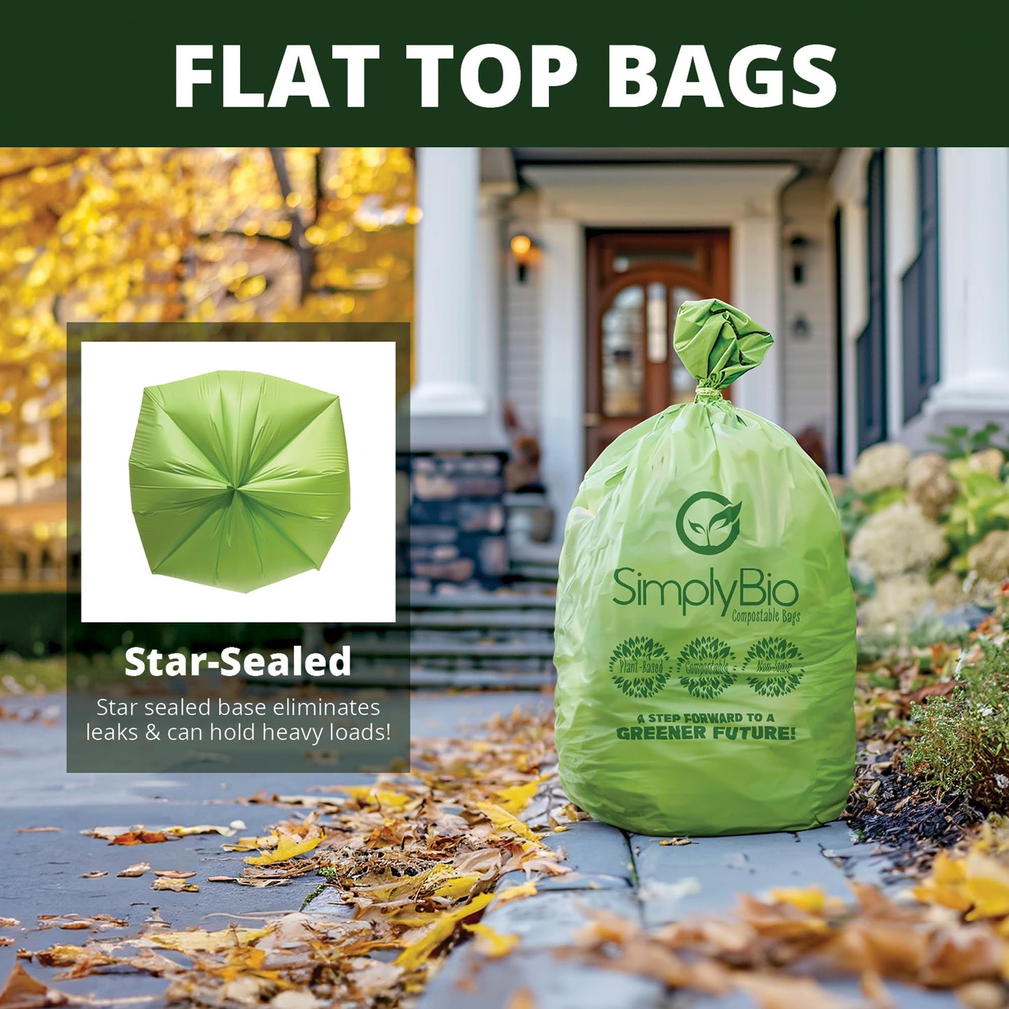 Simply Bio 96 Gallon Compostable Trash Bags Liners Flat-Top, Heavy Duty Extra Thick 1.57 Mil, 363.4 Liter, 40 Bags, Lawn, Yard, and Restaurant Use, ASTM D6400, US BPI, OK Compost Home Certified