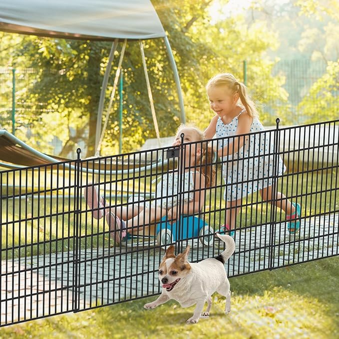 10 Panels No Dig Garden Fence with Gate, 32 in(H) X24.2 ft(L) Metal Fence Panels, Thickened Rustproof Garden Fencing, Animal Barrier Fence for Dogs, Rabbits, and Patio