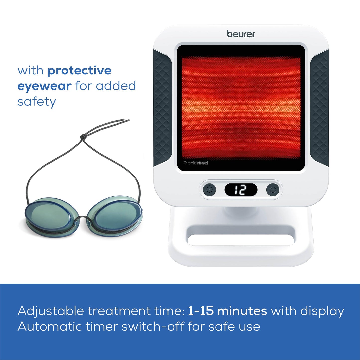 Beurer IL60 Infrared Heat Lamp for Red Light Therapy for Face, Body, Sinus & Skin, Pain Relief & Muscle Recovery, Adjustable Treatment Time, Protective Eyewear Included