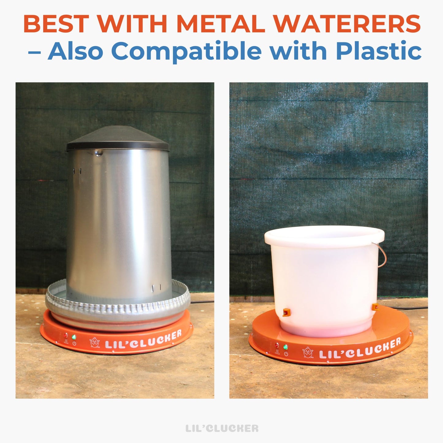 Lil'Clucker Heated Base for Chicken Waterer – Automatic Metal Freeze Proof Heated Chicken Waterer with Heater & LED – Poultry Heated Waterer for Winter (Orange, 11 Inch)