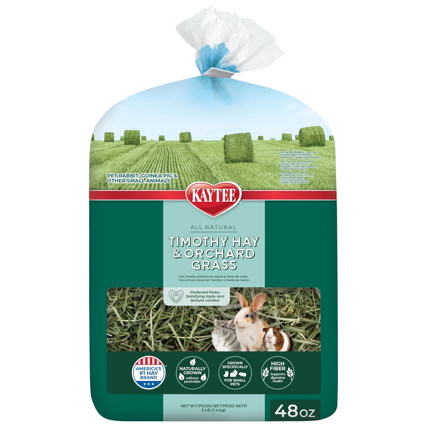 Kaytee Timothy Hay & Orchard Grass for Guinea Pigs, Rabbits & Other Small Animals, 48 oz