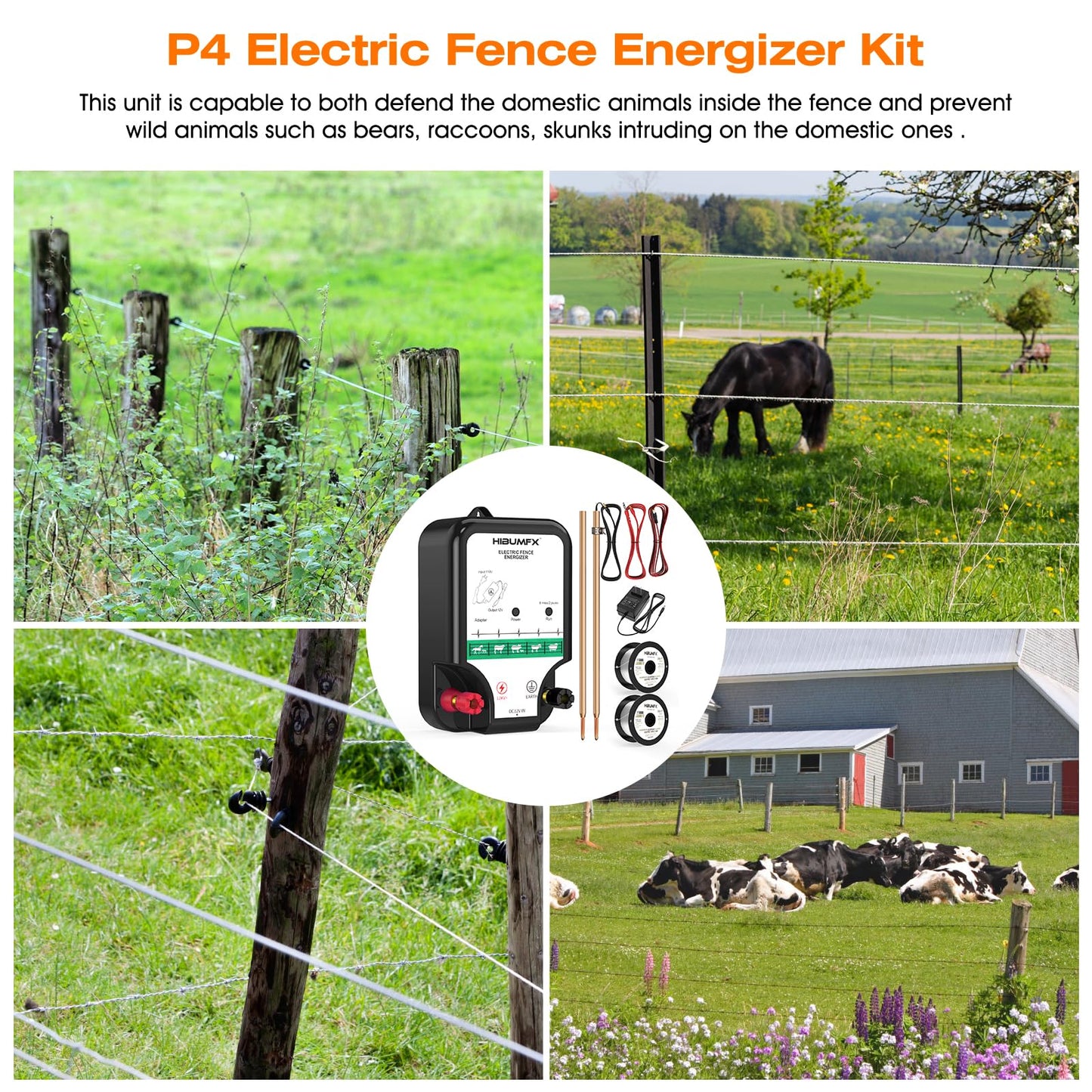 Fence Charger, Electric Fence Energizer Fencing System for Containing Dogs, Livestock and Preventing Wild Animals Intruding