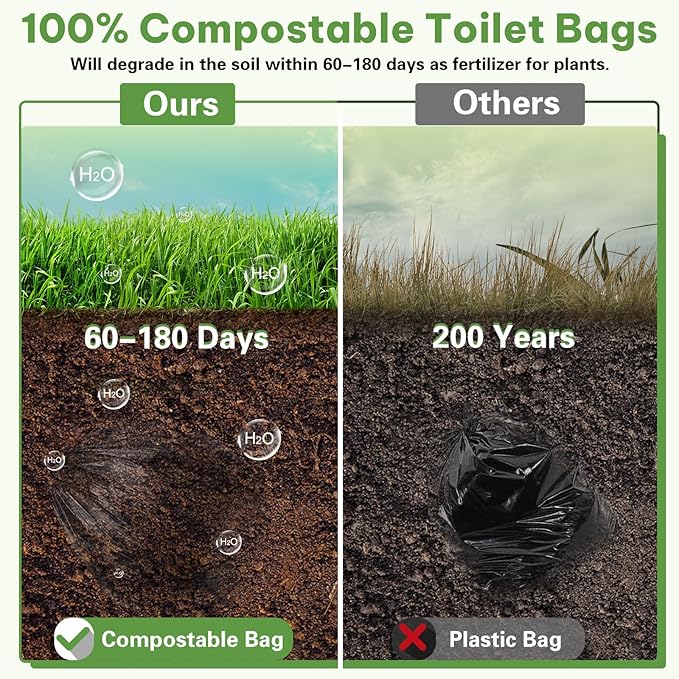 40 Portable Toilet Camping Toilet Bags, Biodegradable with Drawstring & Lemon Scent, Compostable for 5-8 Gallon Bucket Toilet Seat for Outdoor Camping Car Travel
