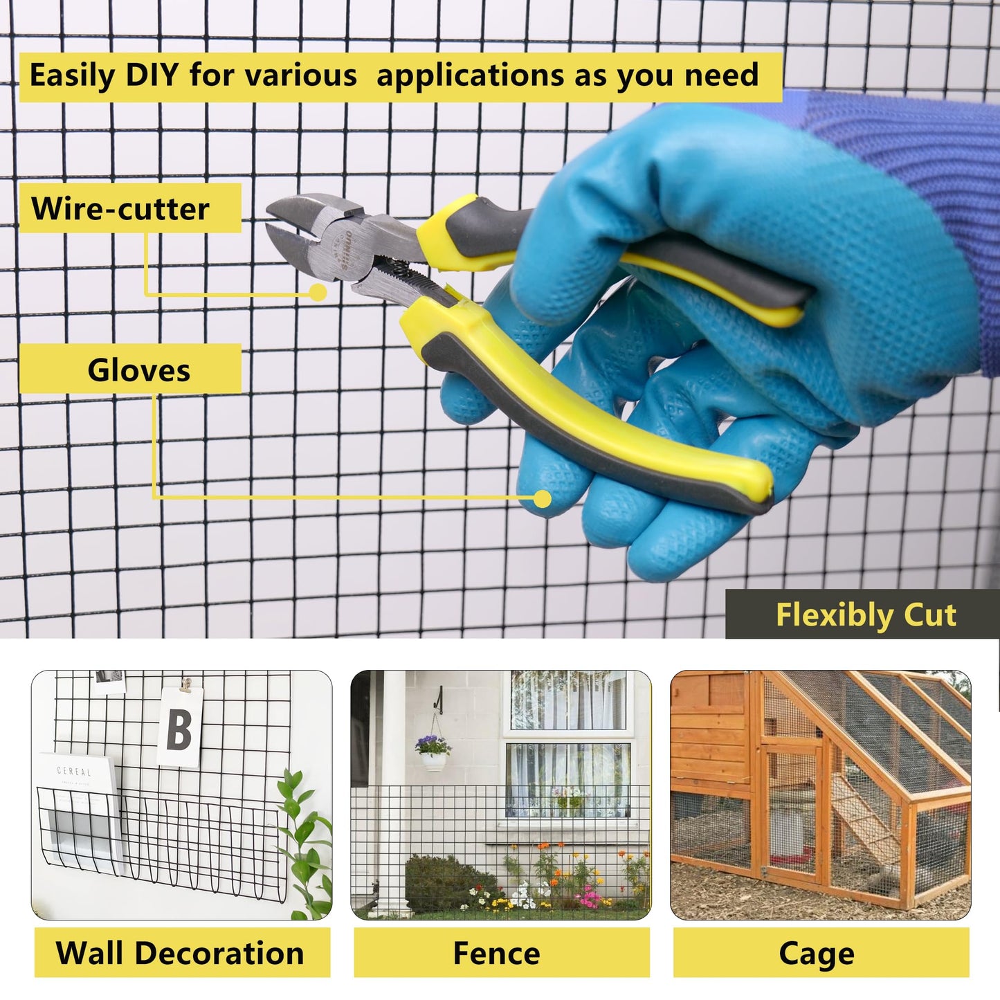 Black Hardware Cloth 1/2 inch 24 x 100ft 19 Gauge PVC Coated Wire Mesh Roll Welded Wire Fence Roll Poultry Netting Snake Fence Rabbit Cages Rodent Wire Chicken Wire Fencing Gopher Wire Cloth