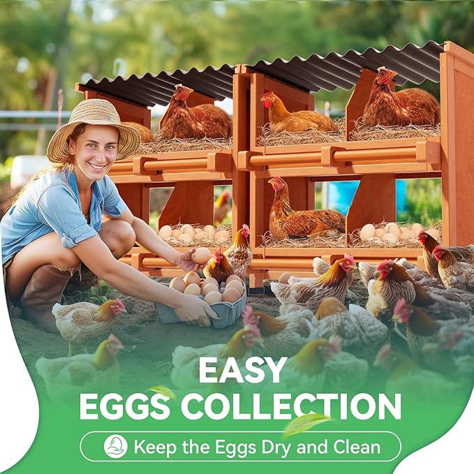 Chicken Nesting Box with Slanted Roof, Wooden Laying Box for Hens & Ducks, Heavy Duty & Easy to Clean, All Weather Backyard Coop Accessory for Egg Collection(8 Compartment)