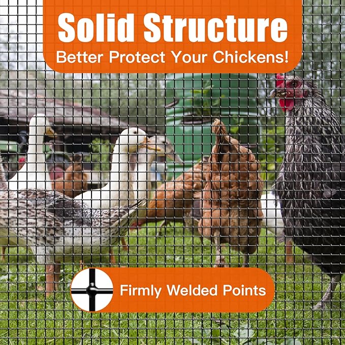36" x 50' 1/4inch PVC Hardware Cloth Vinyl Coated Chicken Wire Fence Galvanized Welded Mesh Roll for Home Garden Rabbit Cage, Black
