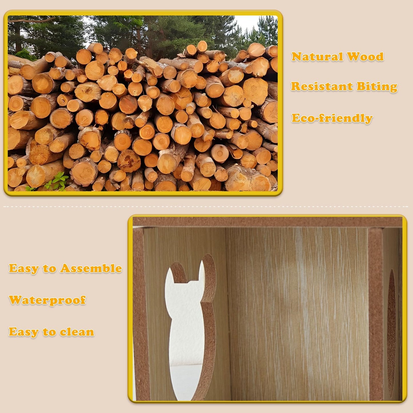 JINYOND Natural Wood Small Animal Hideout with Climbing Ladder, Multi-Chamber Tunnels and Digging Chambers Safe Playhouse for Hamsters, Mice, Gerbils, Rats and Dwarf Rabbits