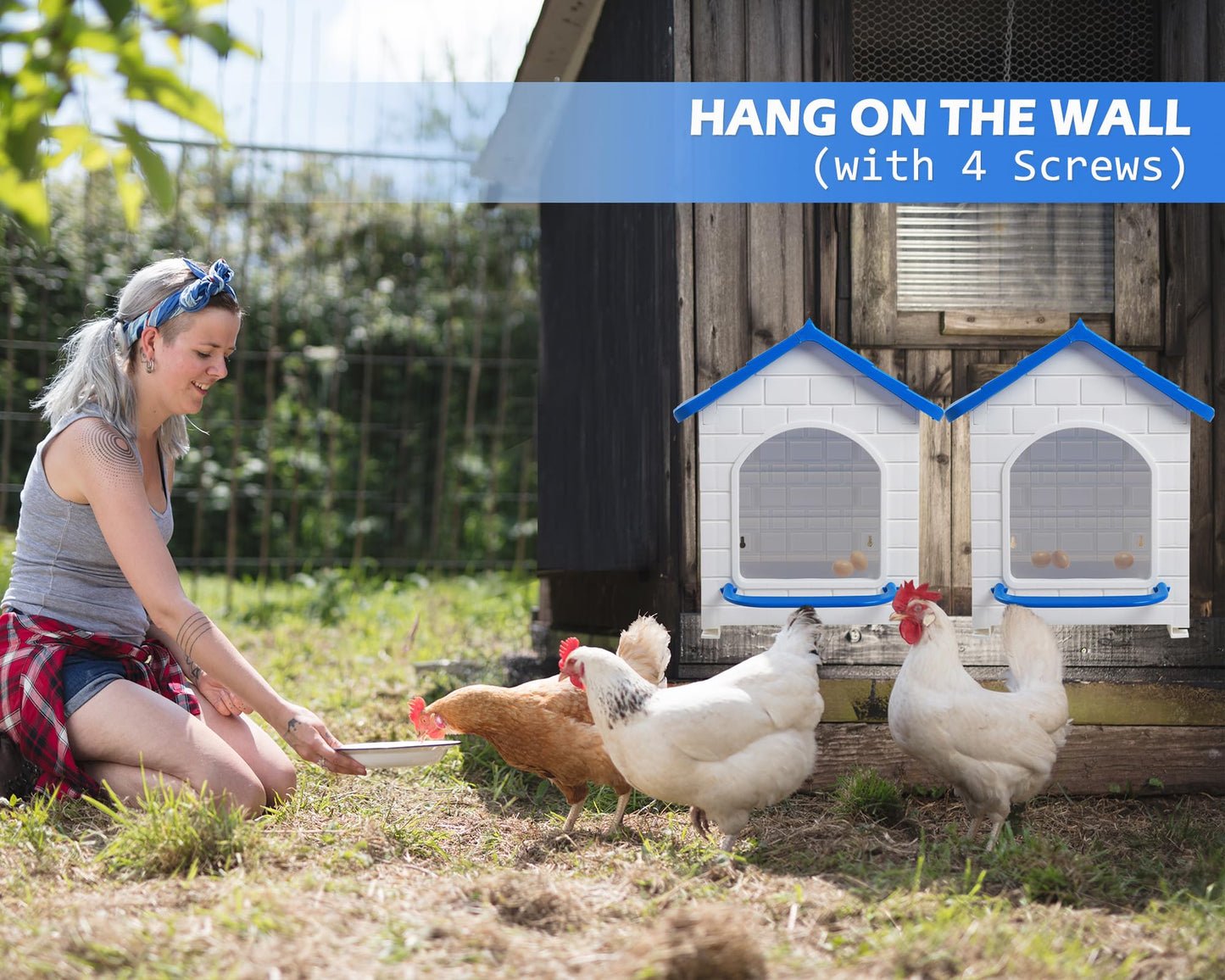 CSQOO Chicken Nesting Box, Waterproof Hens Nesting Boxes with Chicken Nesting Pads for Laying Eggs, Wall Mount Nesting Boxes for Chickens, Duck, Rabbit, Poultry (Blue)