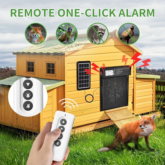 ONKO Automatic Chicken Coop Door Solar Powered with LCD Display, Automatic Chicken Door with Timer & Light Sensor - Remote Control, Anti-Pinch Safety Design & Durable Aluminum Alloy Construction