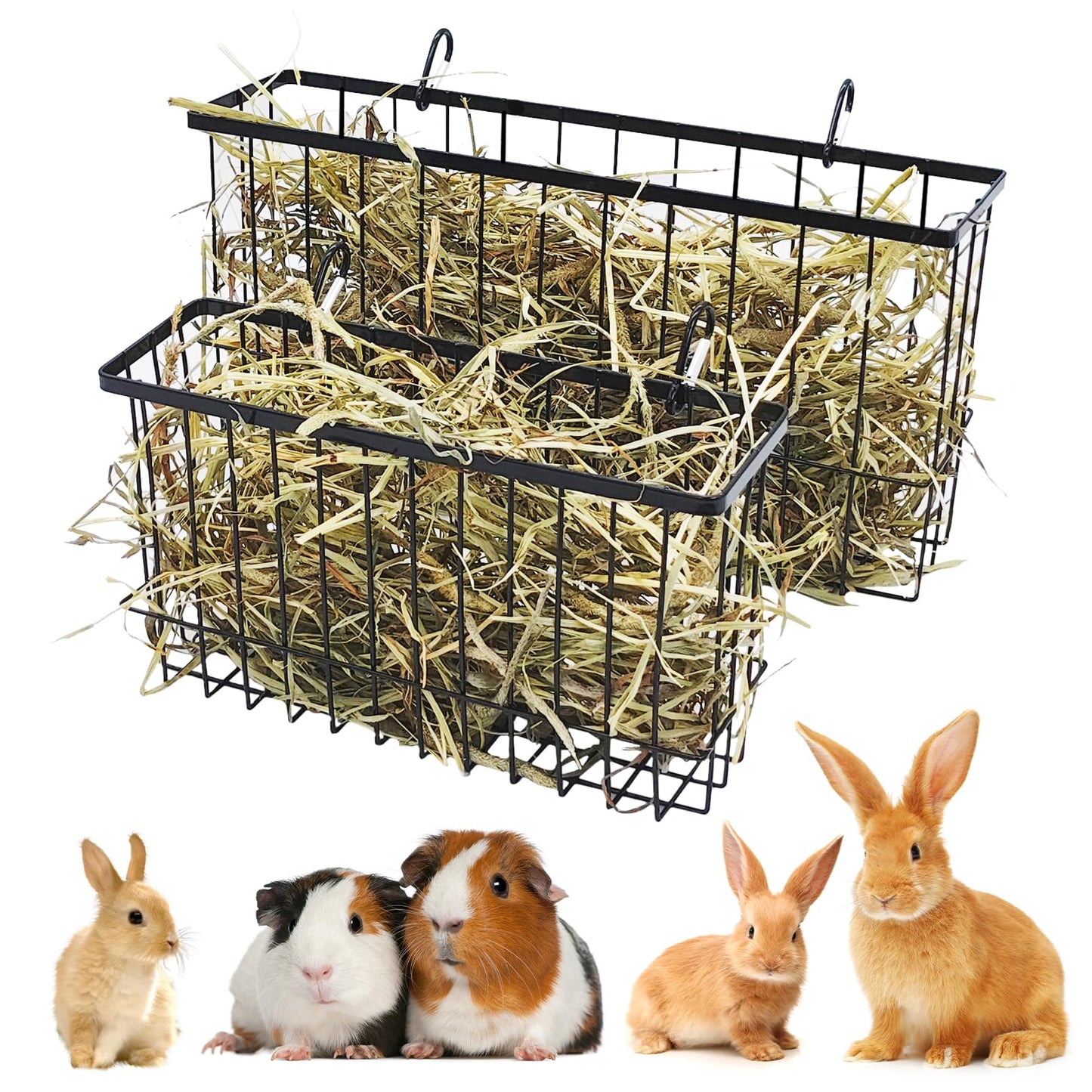 kathson Rabbit Hay Feeder 2 Pack, Metal Bunny Hay Rack for cage with Hooks, Rabbit hay Holder for Bunny Guinea Pig Chinchilla