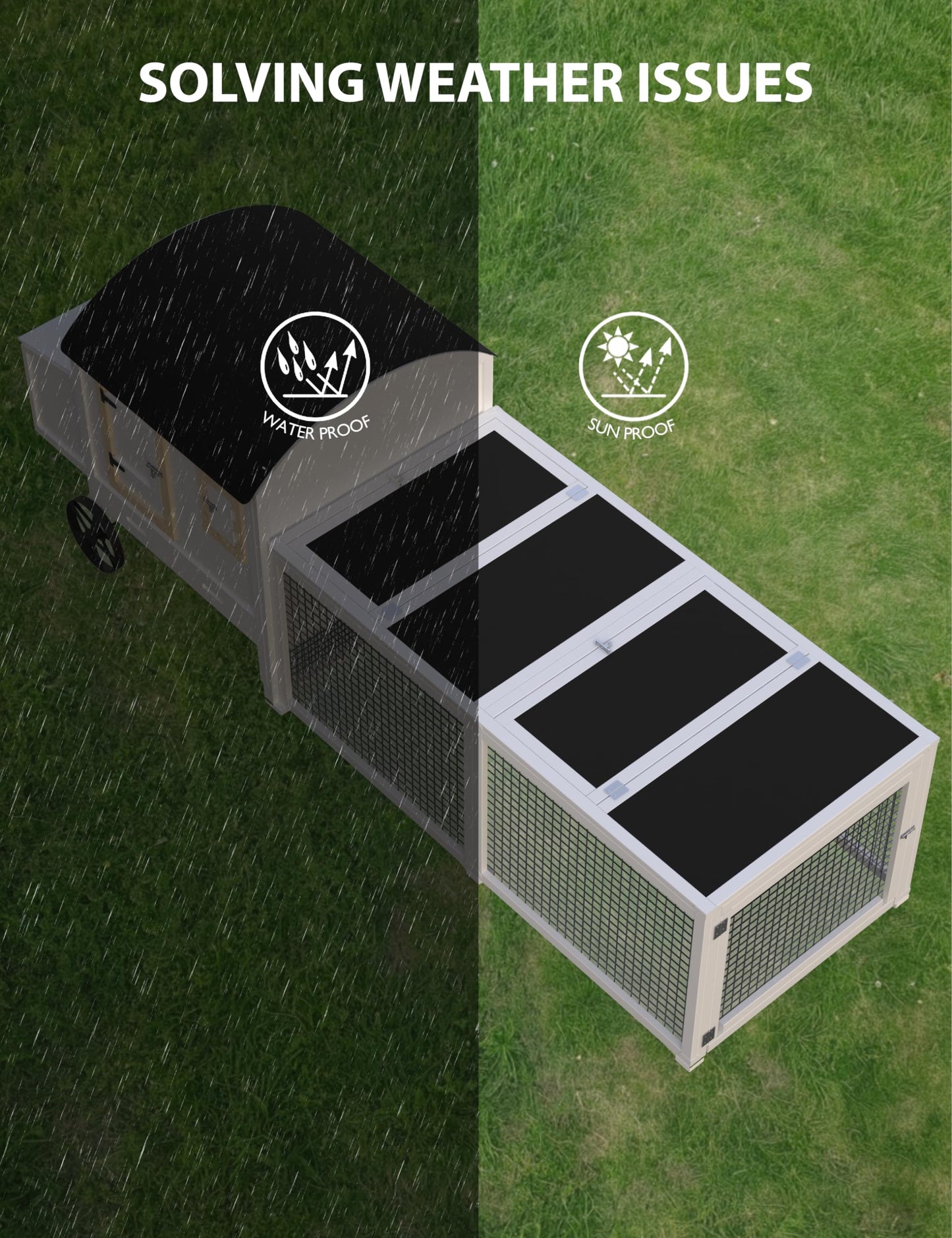 Hipicute Indoor and Outdoor Rabbit Hutch, Rabbit Cage, Chicken Coop Small Animal Pen and Hutch with Anti-UV Waterproof Roof, No Leak Pull Out Tray, Run and Ramp, 106in, White