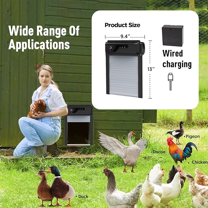 Automatic Chicken Coop Door with WiFi HD1080P Camera,Auto Solar Chicken Coop Door Opener with Timer,APP Remote Control,5000mA Battery,Night Vision,Alarm Drive for Poultry Safety (Grey)