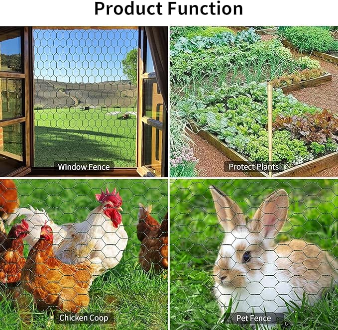 Chicken Wire 16.9 in x 393.7 in Poultry Wire Netting Hexagonal Galvanized Mesh Garden Fence Barrier for Pet Rabbit Chicken Fencing with 100 Pcs Cable Zip Ties(PVC-Coated)