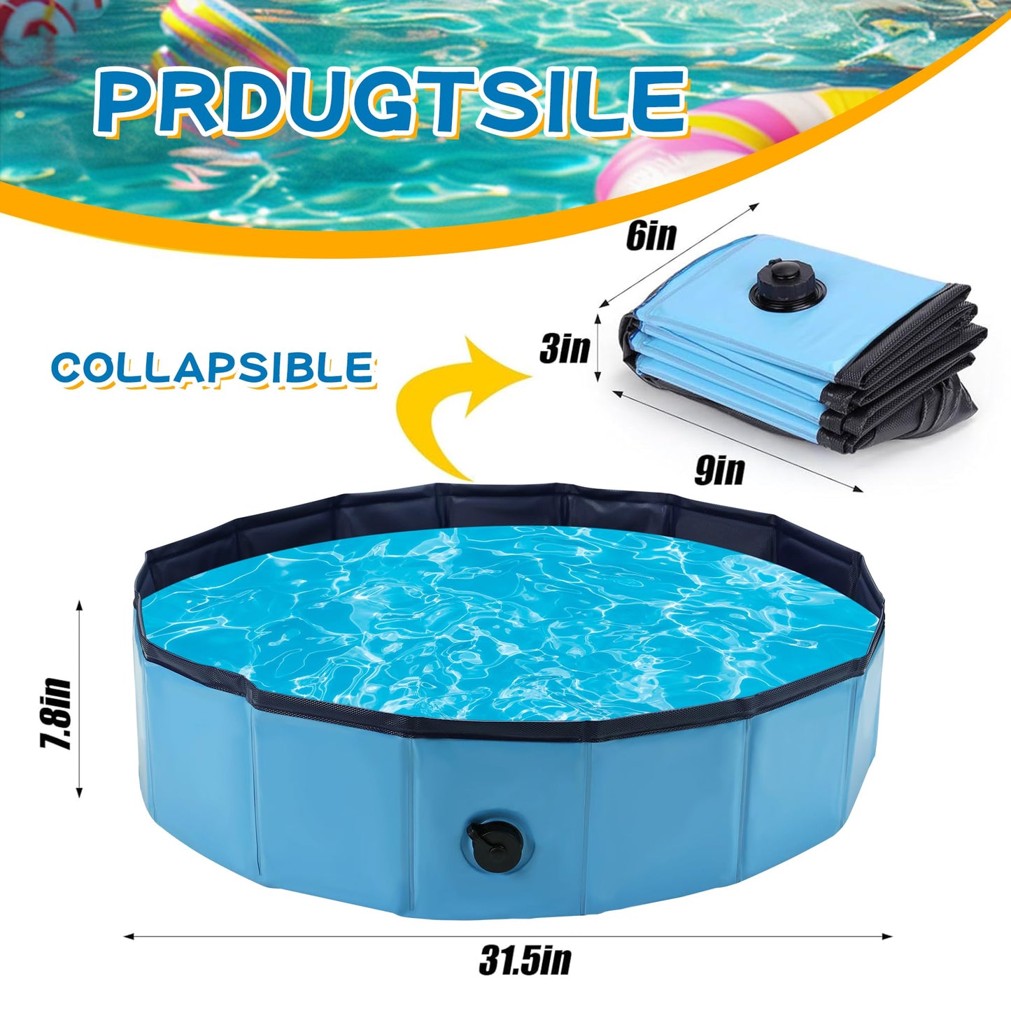 HOSASSPER Foldable Drainable Duck Pond Pool for Real Pet Ducks, Blue Hard Plastic Folding Small Swimming Pool with Drain Plug for Cat Dog for Indoor and Outdoor