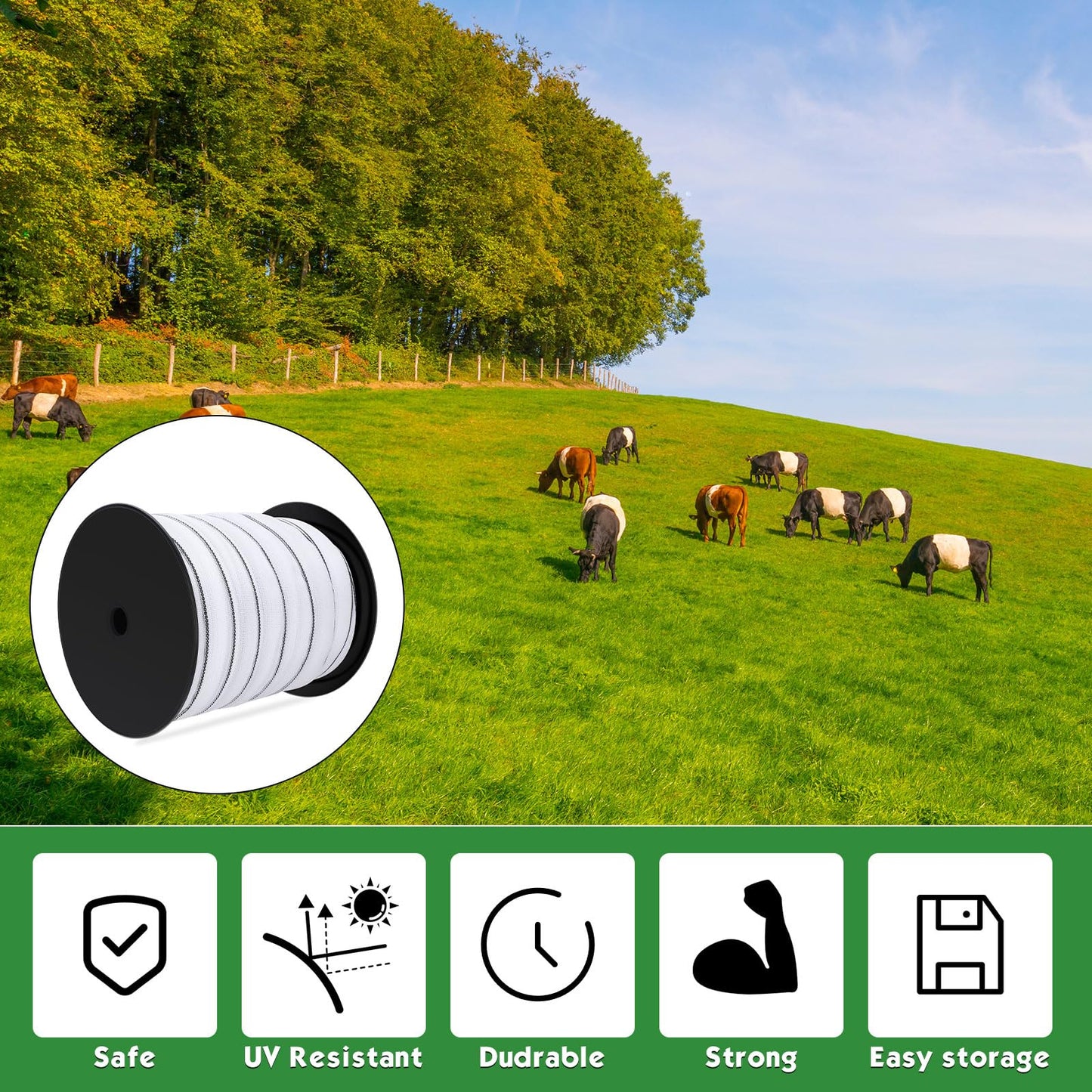 Wowangce 2 Pcs Poly Tapes for Electric Fence Horse Fence Tape Wire, 500 Feet(152.40m) Length Tape for Electric Fence, 2 Inch Wide(50.8mm) Fencing Tape for Livestock(White)