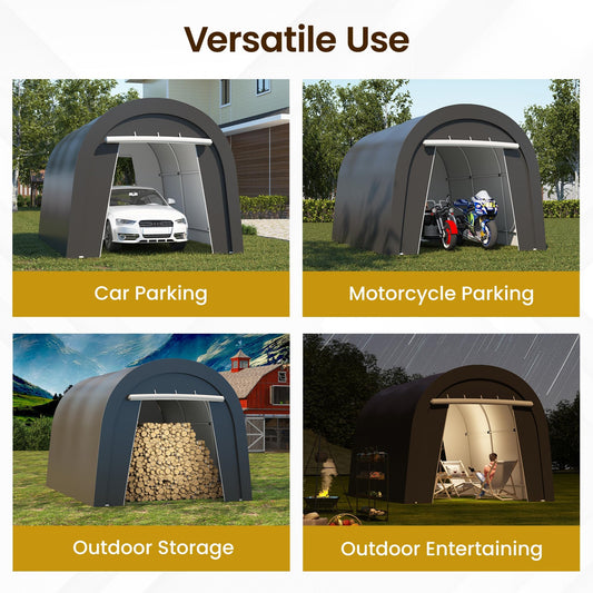 FansaFurn Carport, 10'x15' Outdoor Round Portable Garage with 2 Roll up Doors, Heavy Duty Storage Shelter Car Canopy Party Tent, Dark Gray
