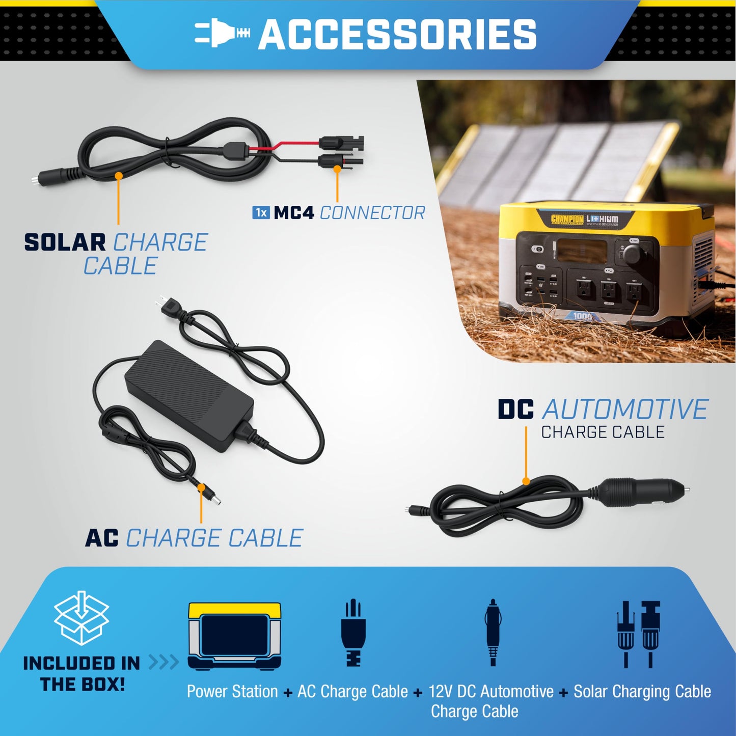 Champion Power Equipment 201260 998-Wh Power Station 2000/1000-Watt Portable Lithium-Ion Battery Solar Generator