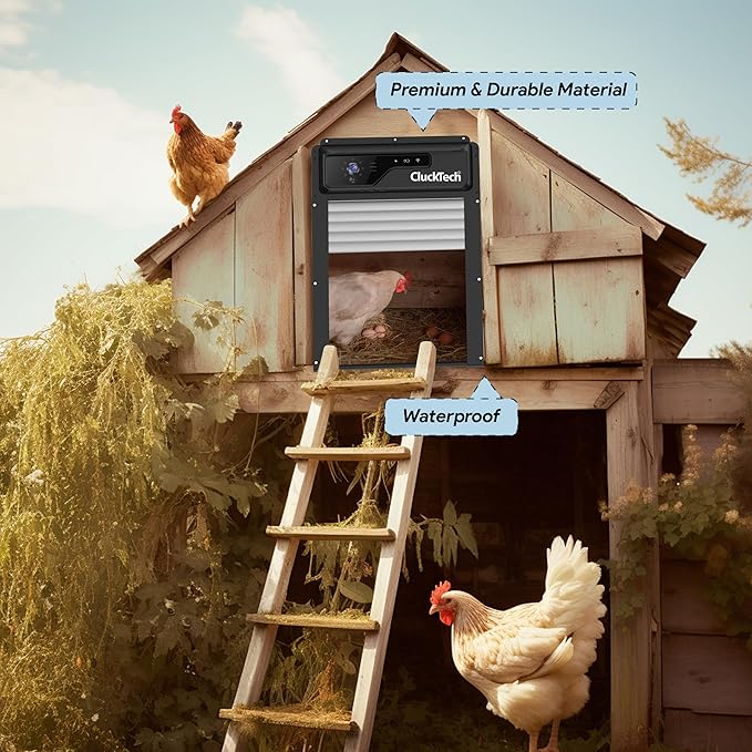 Automatic Chicken Coop Door - with 1080p Camera - Solar Powered - 5000mAh Battery - App Remote Control and Opener with Timer - Auto Open/Close - Heavy Duty - Night Vision - Alarm Drive