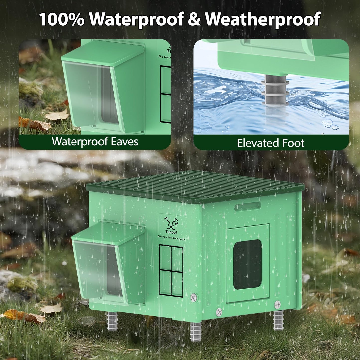 Indestructible Heated Cat House for Outdoor Cats in Winter, 100% Waterproof & Weatherproof Heated Cat House for Outside, Fully Insulated Feral Cat Shelter for Outdoor Barn Strays, 17.7 x 15 x 17.5 in