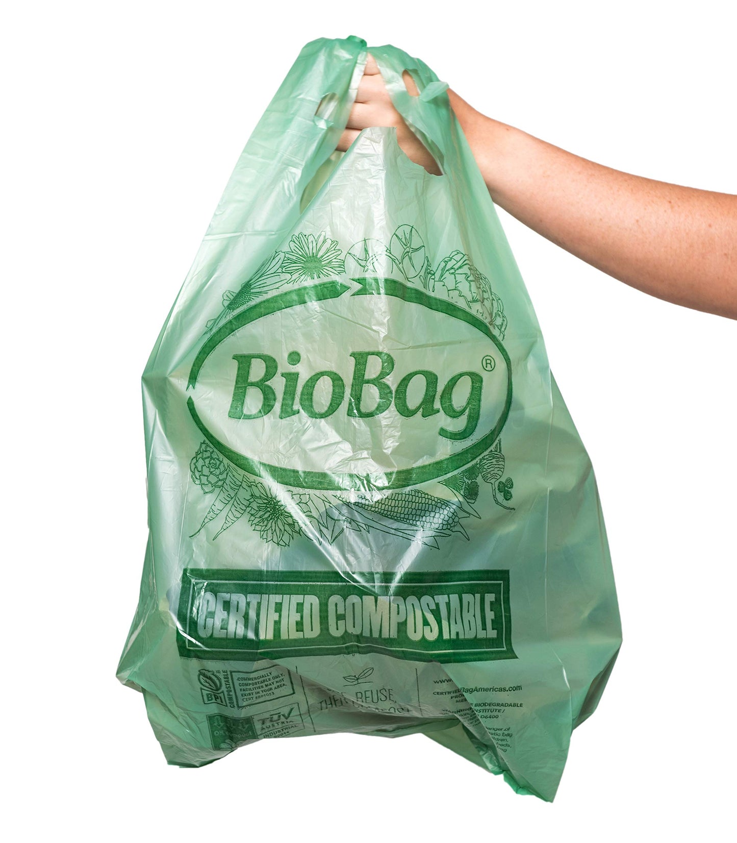 BioBag (USA) 100% Certified Compostable Shopping Bags, 20 lb Capacity, 10 Gallon 500 Count, Large Size Shopper, Great for On The Go, Farmers Markets, Grocery Stores, Restaurants