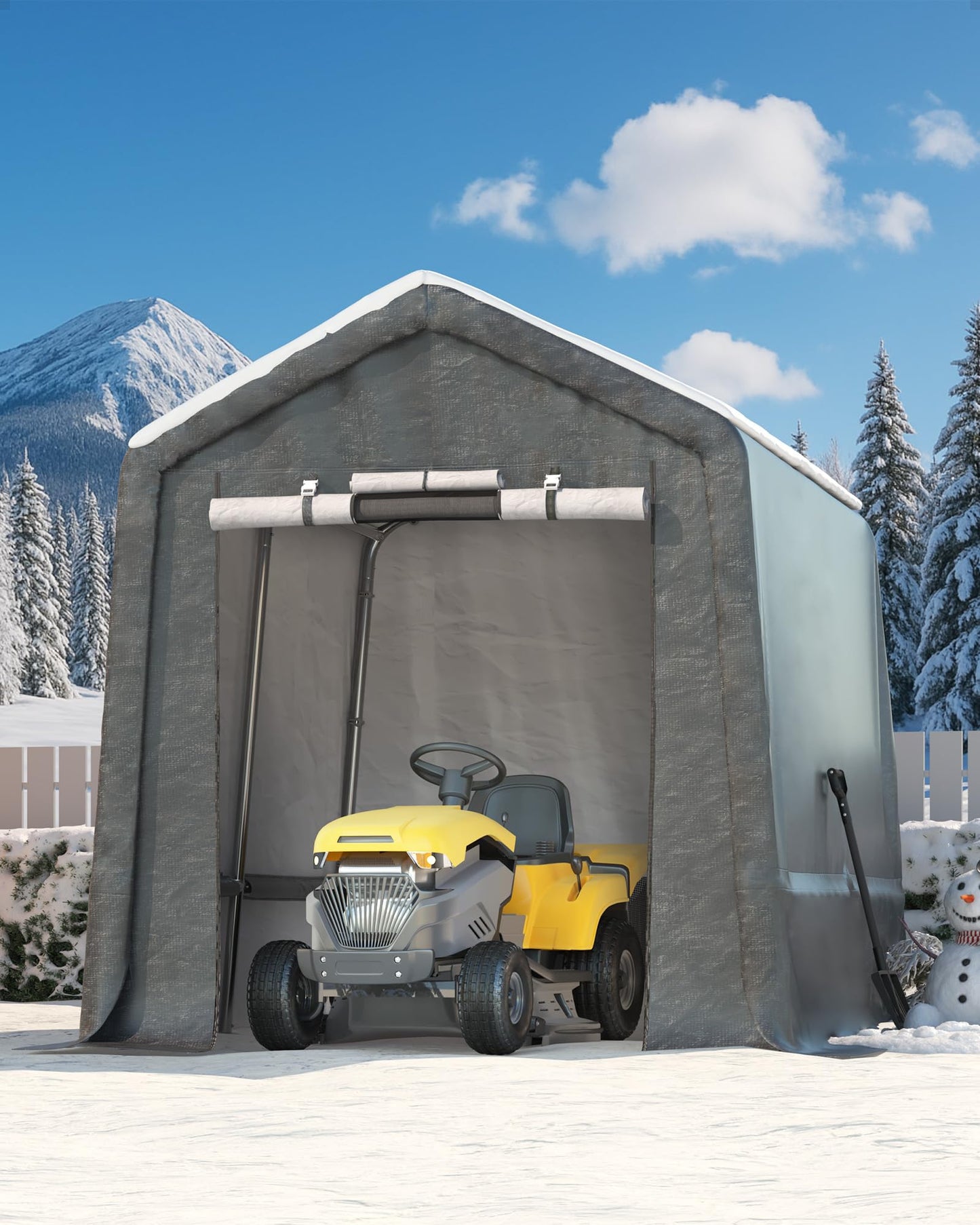 7x10FT Outdoor Portable Storage Shed with Roll-Up Door & Vent, 240G Heavy-Duty Shelter Waterproof PE Tarp, UV-Resistant Storage Sheds for Motorcycle, Firewood, Garden and Tools, Gray