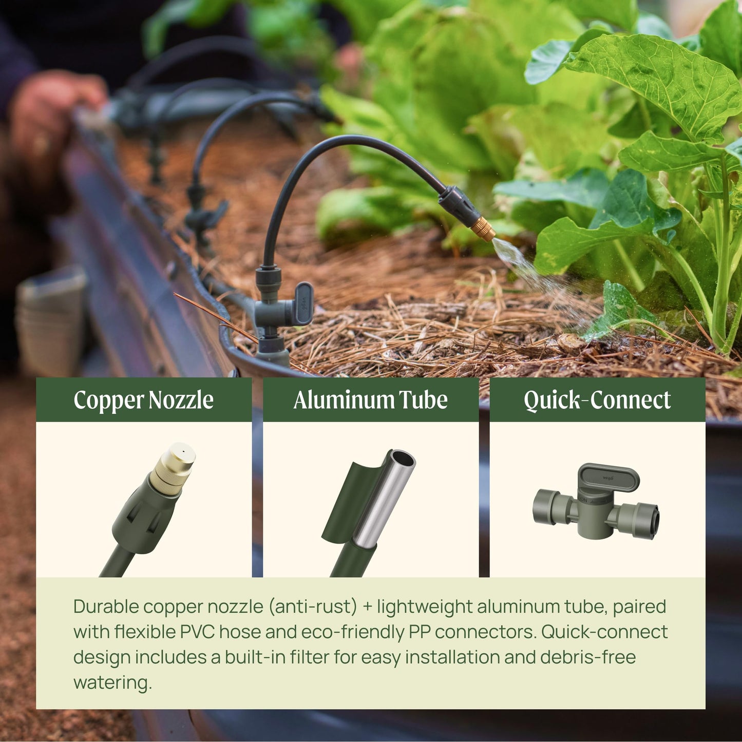 2 Zone Watering Timer with Brass Inlet & 40ft Drip Irrigation System for Raised Garden Beds