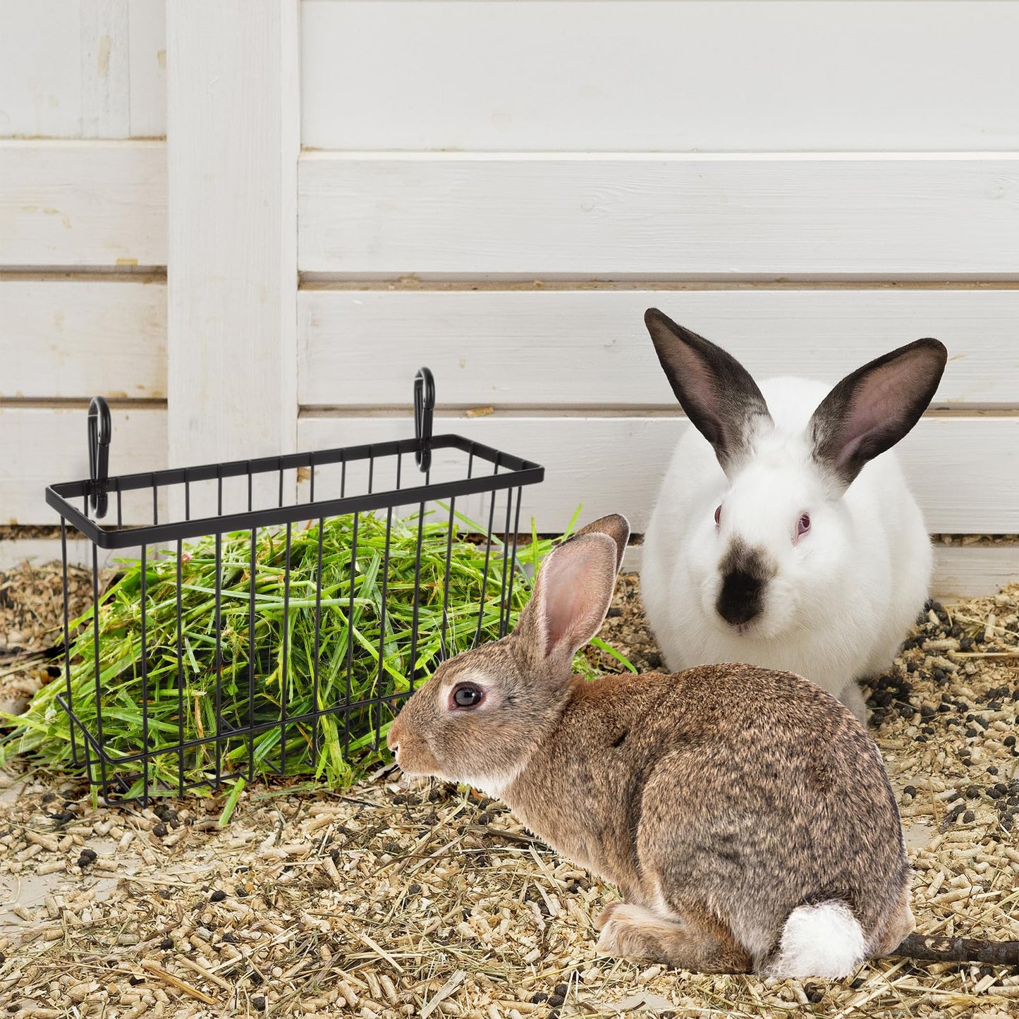 EATHEATY 4 PCS Rabbit Hay Feeder, Metal Frame Guinea Pig Hay Feeder, Large Heavy Duty Bunny Hay Rack with Hook for Guinea Pigs, Chinchillas, Small Animals