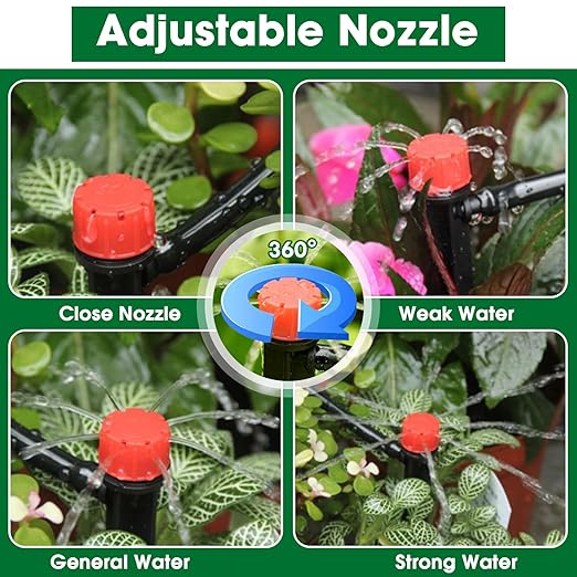 Drip Irrigation Kit, Flantor 190FT Greenhouse Drip Irrigation System Adjustable Garden Watering System with 1/2" & 1/4" Irrigation Tubing, Patio Misting Plant Watering System for Garden and Lawn