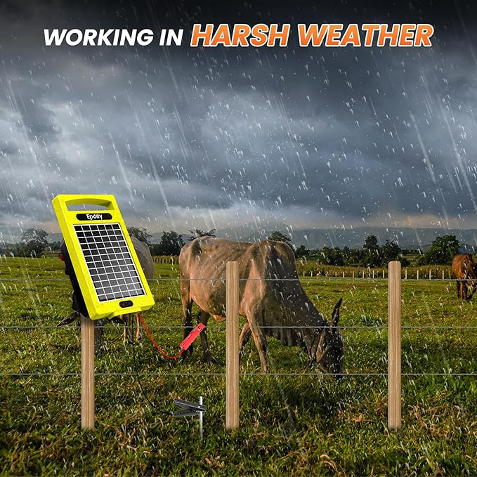 24 Hour Solar Electric Fence Charger, 20 Miles, Up to 10200v Output Range Electric Fence Charger, 0.32J Portable Energizer with Rechargeable Solar Panel for Livestock & Predator Protection