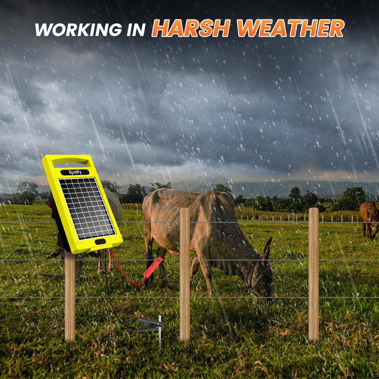 24 Hour Solar Electric Fence Charger, 20 Miles, Up to 10200v Output Range Electric Fence Charger, 0.32J Portable Energizer with Rechargeable Solar Panel for Livestock & Predator Protection