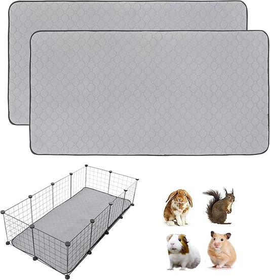 Guinea Pig Cage Liners, 2 Packs 28'' X 56'' Washable Guinea Pig Pee Pads, Non Slip Reusable Super Absorbent Guinea Pig Training Mat Bedding Fleece for Small Animals Hamster Rabbit Chinchilla Rat