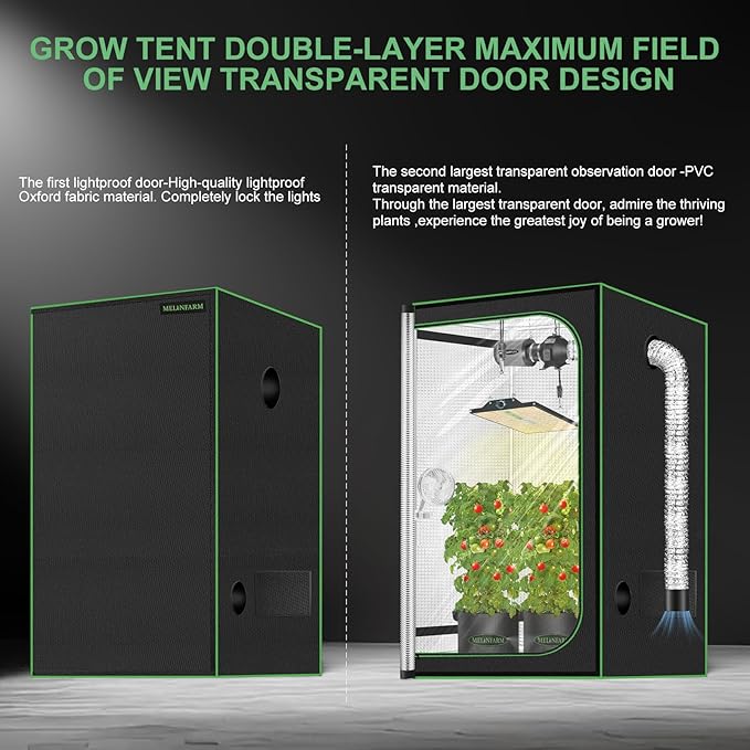 MELONFARM 34"x34"x72" Grow Tent, Double Transparent Viewing Door Indoor Grow Tent, Growing Tent with High Reflective Mylar & Floor Tray, Plant Tent for Indoor Hydroponics Growing