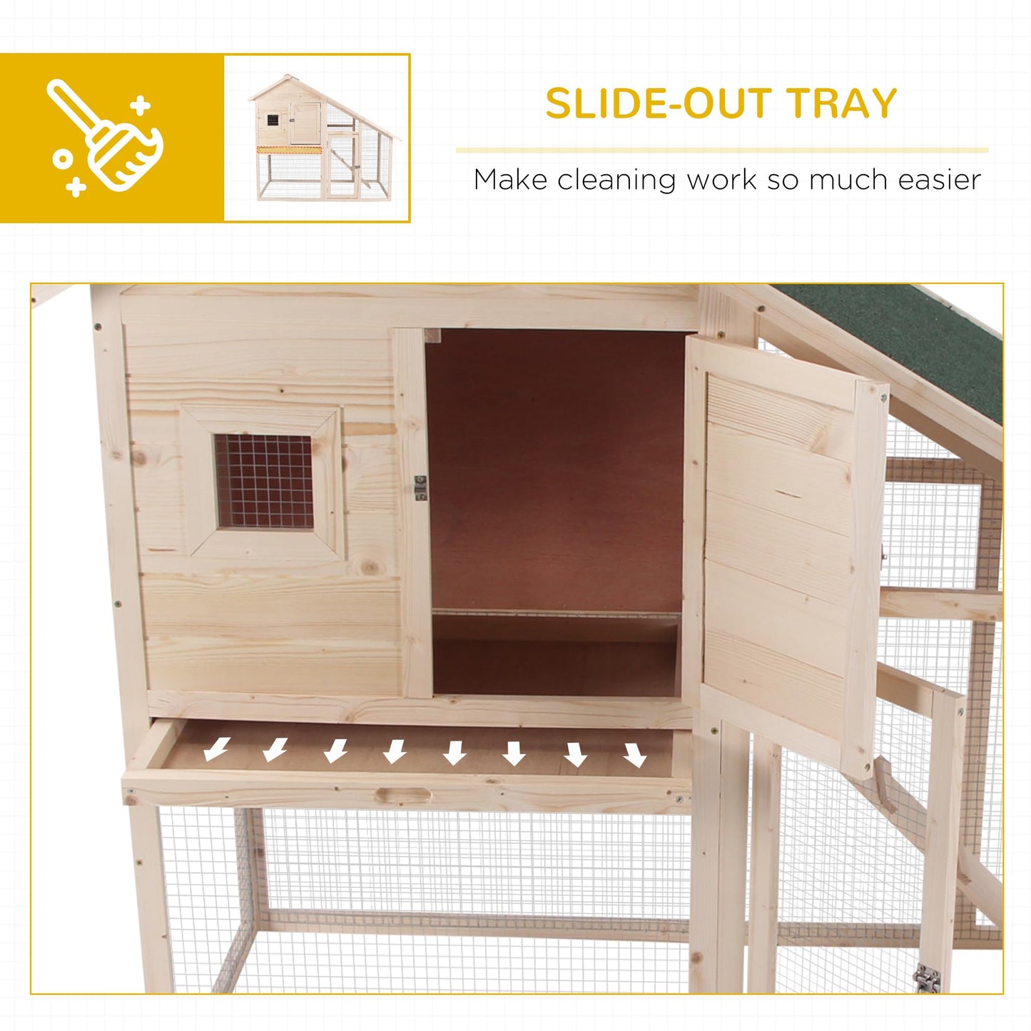 PawHut 55" L 2-Tier Wooden Rabbit Hutch Bunny Cage Small Animal House with Ramp, Waterproof Roof, Removable Tray and Outdoor Run