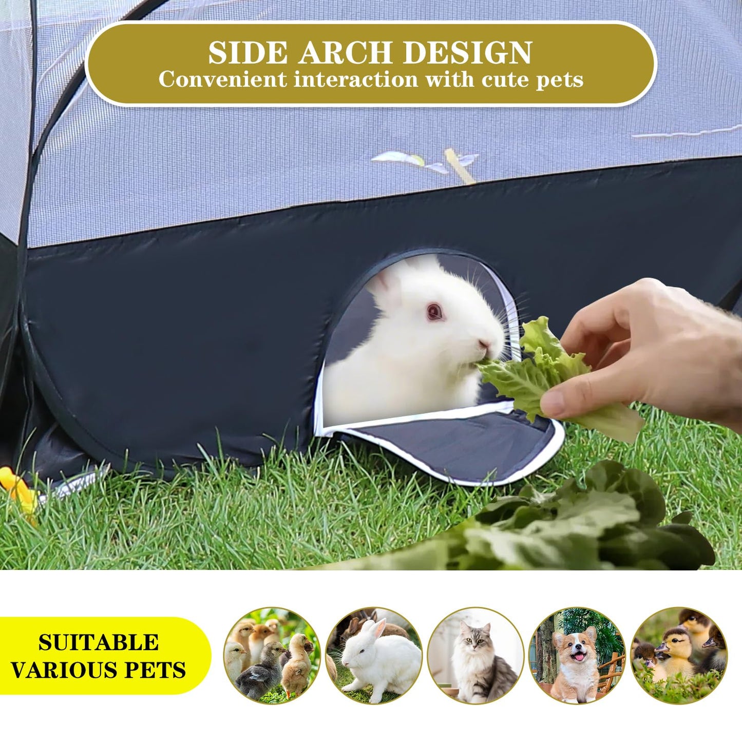 SlowTon Small Animals Playpen, Portable Large Chicken Run Coop with Detachable Bottom Breathable Transparent Mesh Walls, Foldable Pet Enclosure for Puppy Kitten Rabbits Outdoor Indoor (B,Sloping Top)