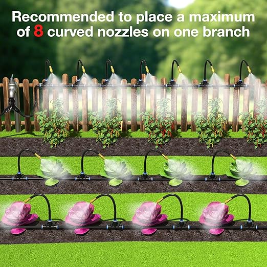 Mixc 200Ft 1/4" Drip Irrigation System,2025-Upgrade Garden Irrigation Kit with 32pcs Adjustable Copper Nozzles,Automatic Atomizing Watering System for Outdoor Plants,Raised Bed,Yard,Potted Plant,Lawn